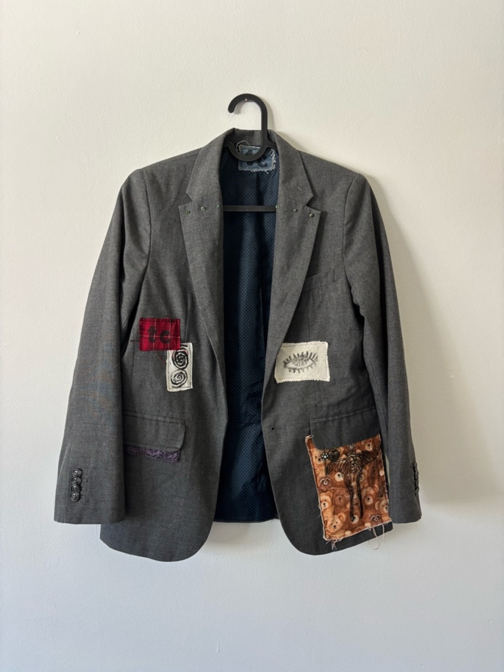 TC Men's Gray Blazer with Eclectic Patchwork Accents